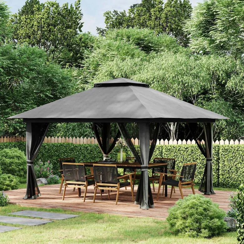 Outsunny Faltpavillon dunkelgrau Stoff B/H/L: ca. 392x283x392 cm