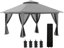 Outsunny Faltpavillon dunkelgrau Stoff B/H/L: ca. 392x283x392 cm