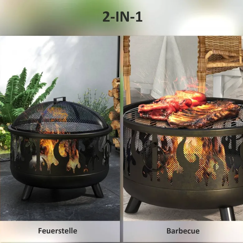 Outsunny Feuerschale schwarz Metall B/H/L: ca. 61x55x61 cm