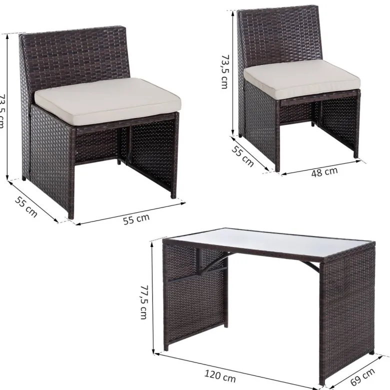 Outsunny Garnitur braun Polyrattan