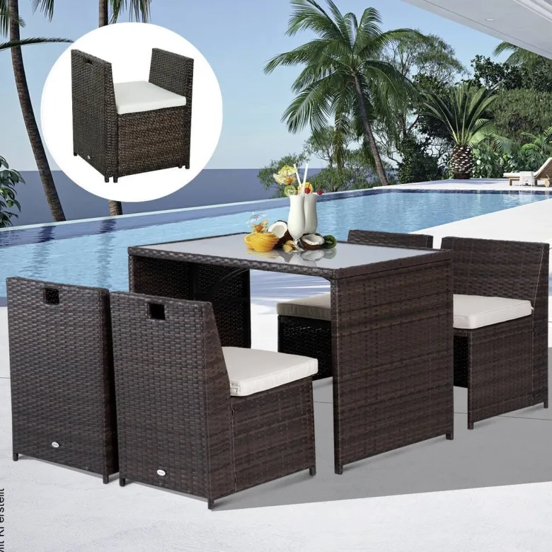 Outsunny Garnitur braun Polyrattan