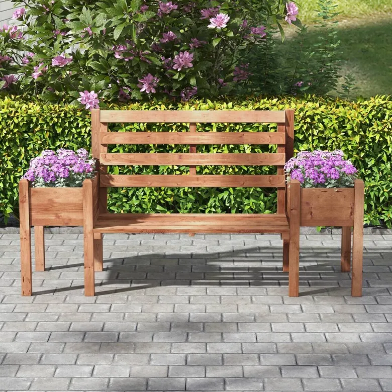 Outsunny Gartenbank braun Polypropylen B/H/L: ca. 59x184x95 cm