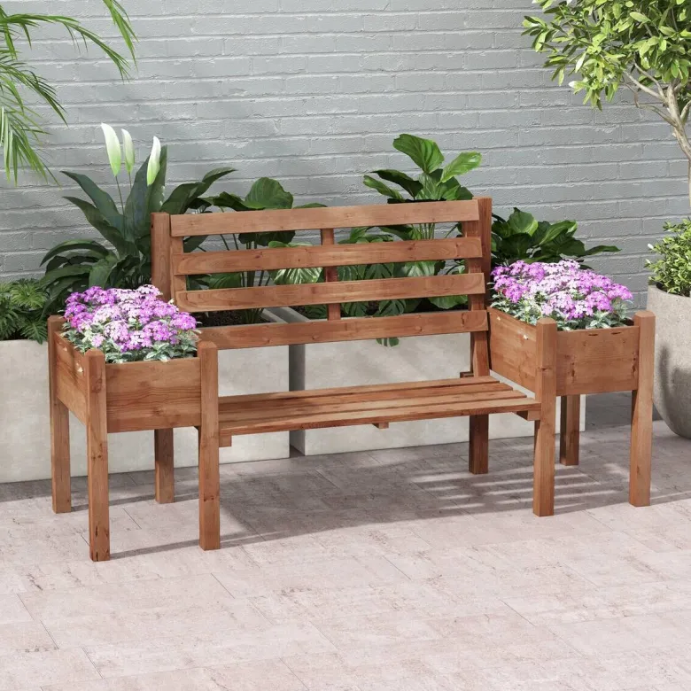 Outsunny Gartenbank braun Polypropylen B/H/L: ca. 59x184x95 cm