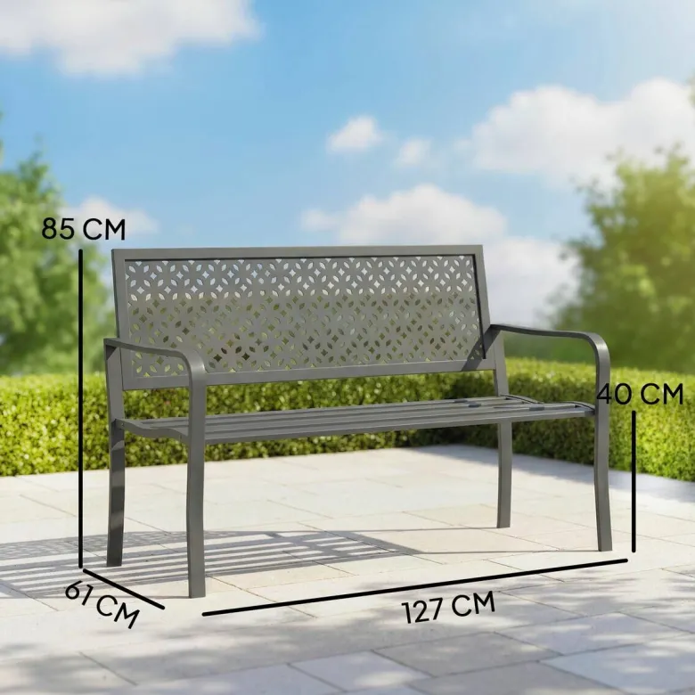 Outsunny Gartenbank dunkelgrau Stahl B/H/L: ca. 61x85x127 cm