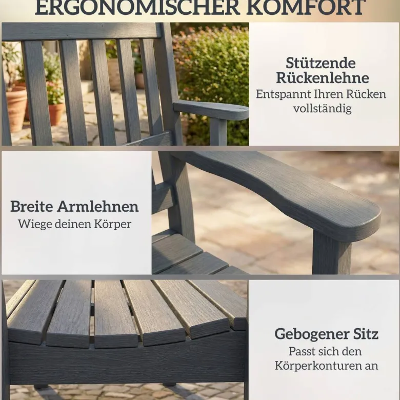 Outsunny Gartenbank grau Kunststoff B/H/L: ca. 59x91x130 cm