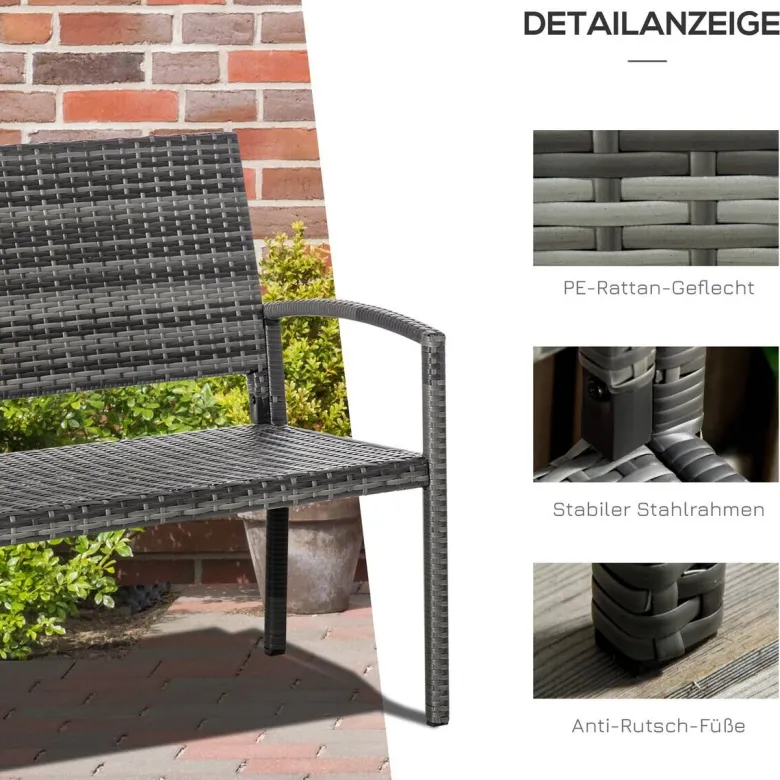 Outsunny Gartenbank grau Polyrattan B/H/L: ca. 60x122x85 cm