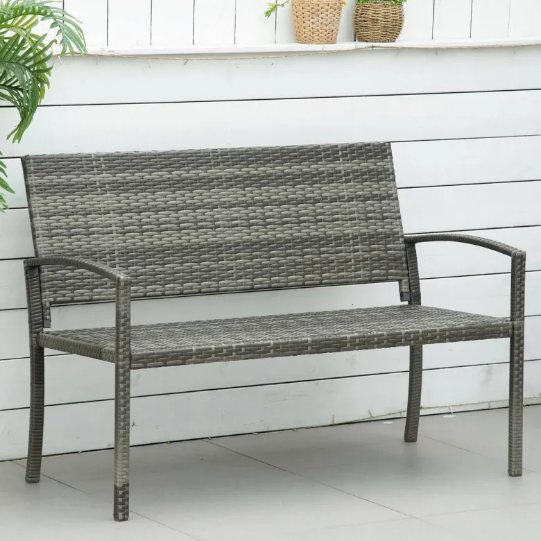 Outsunny Gartenbank grau Polyrattan B/H/L: ca. 60x122x85 cm