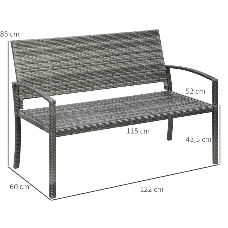 Outsunny Gartenbank grau Polyrattan B/H/L: ca. 60x122x85 cm