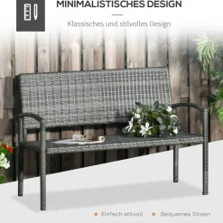 Outsunny Gartenbank grau Polyrattan B/H/L: ca. 60x122x85 cm