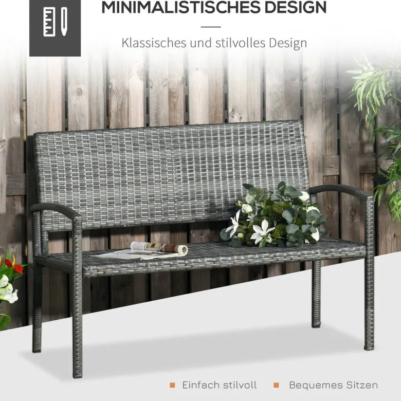 Outsunny Gartenbank grau Polyrattan B/H/L: ca. 60x122x85 cm