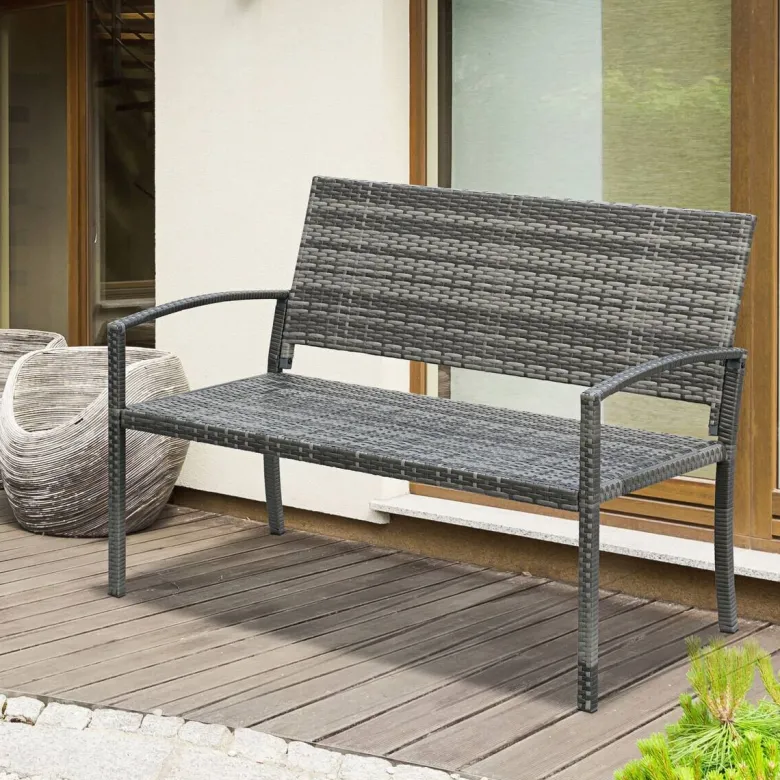 Outsunny Gartenbank grau Polyrattan B/H/L: ca. 60x122x85 cm