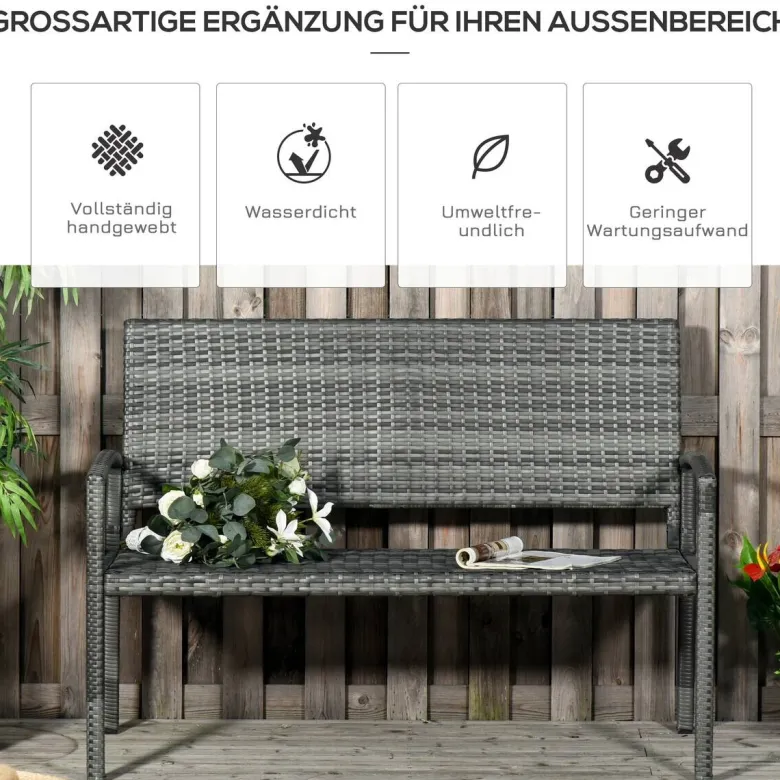 Outsunny Gartenbank grau Polyrattan B/H/L: ca. 60x122x85 cm