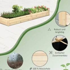 Outsunny Gartenbeet mit 2 Blumenkasten natur B/H/L: ca. 61,5x27x244 cm
