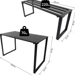 Outsunny Gartengarnitur schwarz Metall