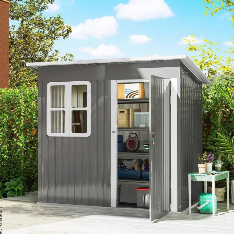 Outsunny Gartenhaus dunkelgrau B/H/L: ca. 133x190x211 cm