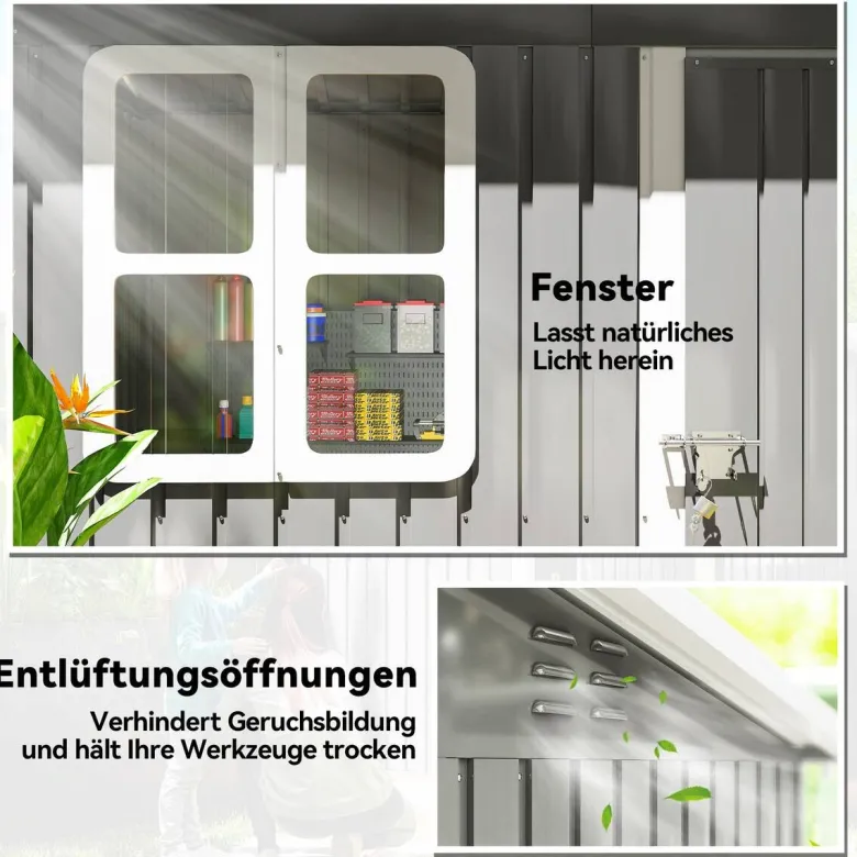 Outsunny Gartenhaus dunkelgrau B/H/L: ca. 133x190x211 cm