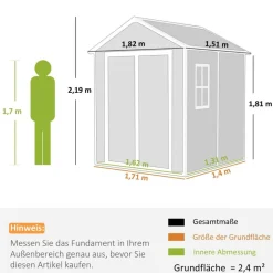 Outsunny Gartenhaus grau B/H/L: ca. 151x219x182 cm