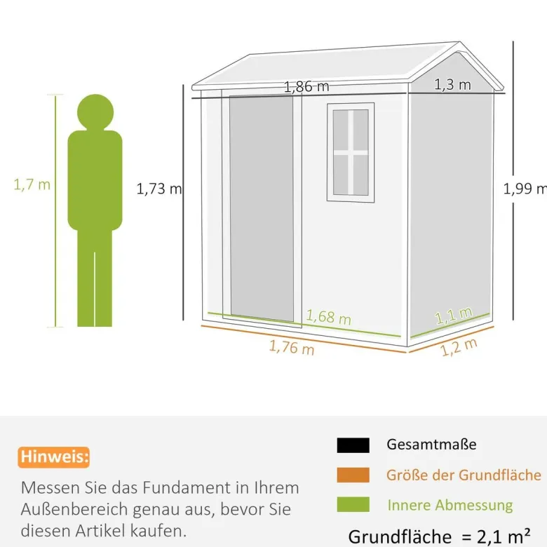Outsunny Gartenhaus grau B/H/L: ca. 130x199x186 cm