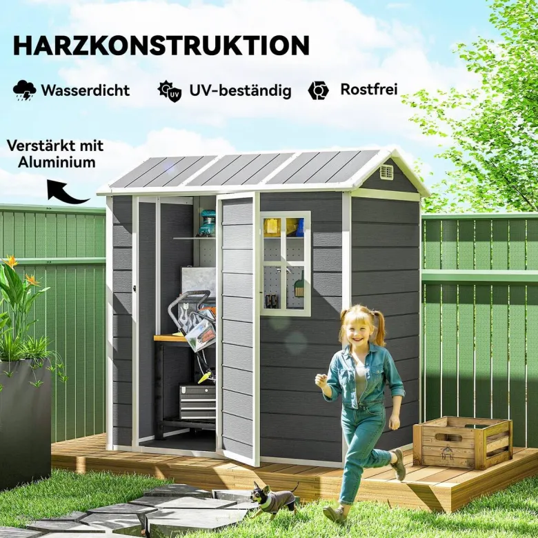 Outsunny Gartenhaus grau B/H/L: ca. 130x199x186 cm