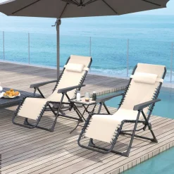 Outsunny Gartenliege 2er Set beige Metall B/H/L: ca. 65x110x90 cm