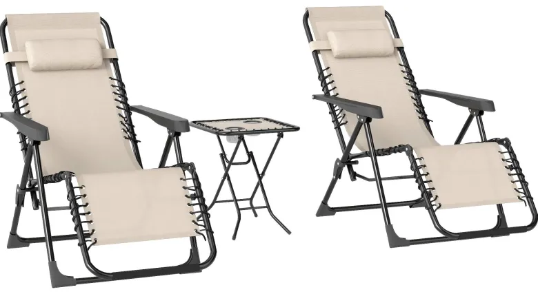 Outsunny Gartenliege 2er Set beige Metall B/H/L: ca. 65x110x90 cm