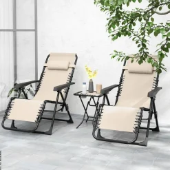 Outsunny Gartenliege 2er Set beige Metall B/H/L: ca. 65x110x90 cm