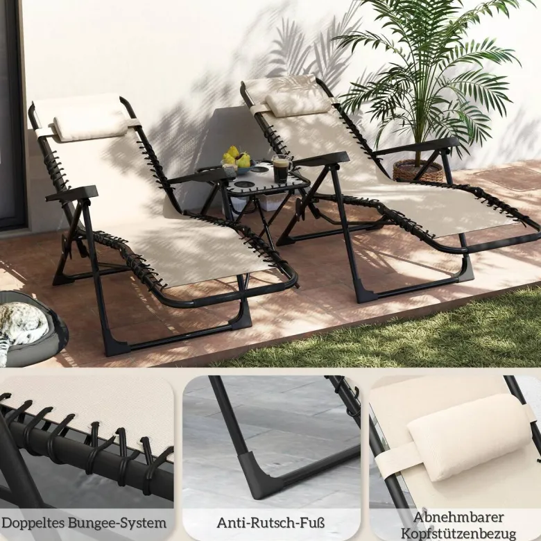 Outsunny Gartenliege 2er Set beige Metall B/H/L: ca. 65x110x90 cm