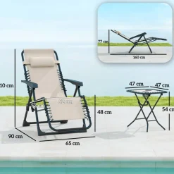 Outsunny Gartenliege 2er Set beige Metall B/H/L: ca. 65x110x90 cm