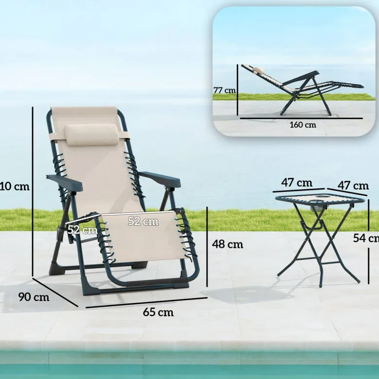 Outsunny Gartenliege 2er Set beige Metall B/H/L: ca. 65x110x90 cm