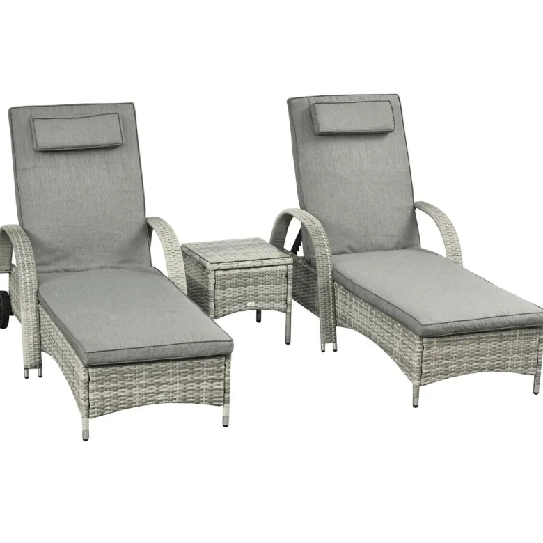 Outsunny Gartenliege-Set mit Tisch grau Polyrattan B/H/L: ca. 73x103x200 cm