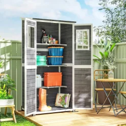 Outsunny Gartenschrank hellgrau Holz B/H/L: ca. 69x192x91 cm