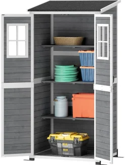 Outsunny Gartenschrank hellgrau Holz B/H/L: ca. 69x192x91 cm