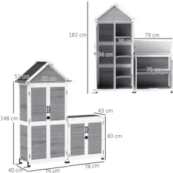 Outsunny Gartenschrank hellgrau Holz B/H/L: ca. 51x182x89 cm