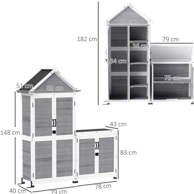 Outsunny Gartenschrank hellgrau Holz B/H/L: ca. 51x182x89 cm
