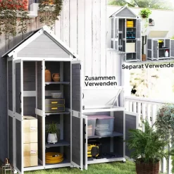 Outsunny Gartenschrank hellgrau Holz B/H/L: ca. 51x182x89 cm