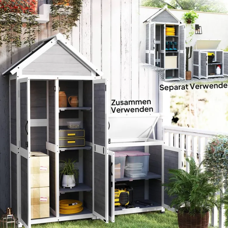 Outsunny Gartenschrank hellgrau Holz B/H/L: ca. 51x182x89 cm