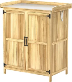 Outsunny Gartenschrank Holzoptik Edelstahl B/H/L: ca. 43x88x74 cm