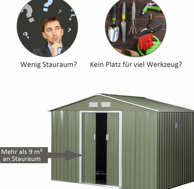 Outsunny Gartenschuppen grau Metall B/H/L: ca. 191x192x277 cm