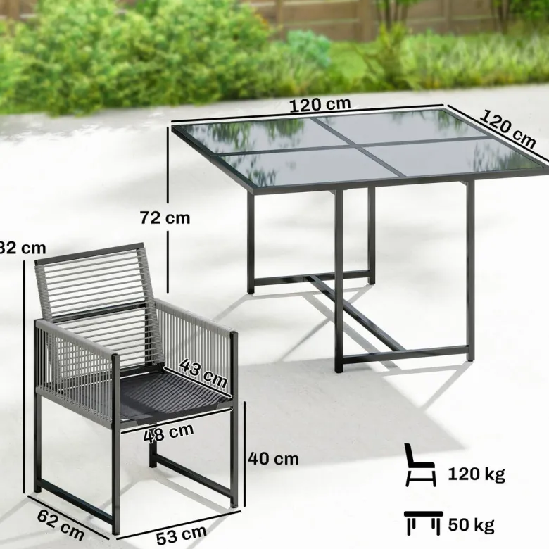 Outsunny Gartensitzgruppe hellgrau Glas B/H/L: ca. 120x72x120 cm