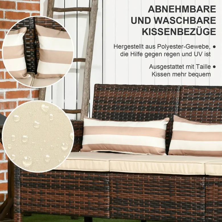Outsunny Gartensofa braun Stahl B/H/L: ca. 68x78x173 cm