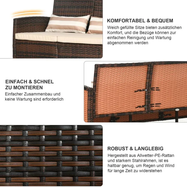 Outsunny Gartensofa braun Stahl B/H/L: ca. 68x78x173 cm