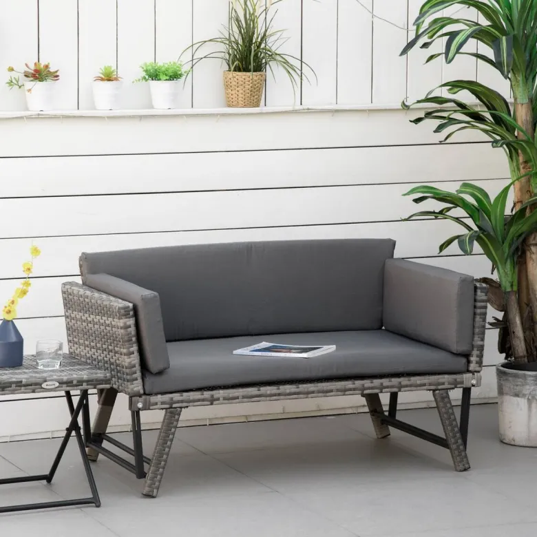 Outsunny Gartensofa grau Polyrattan B/H/L: ca. 63x129x67 cm
