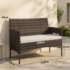 Outsunny Gartensofa khaki Rattan B/H/L: ca. 63x85x115 cm