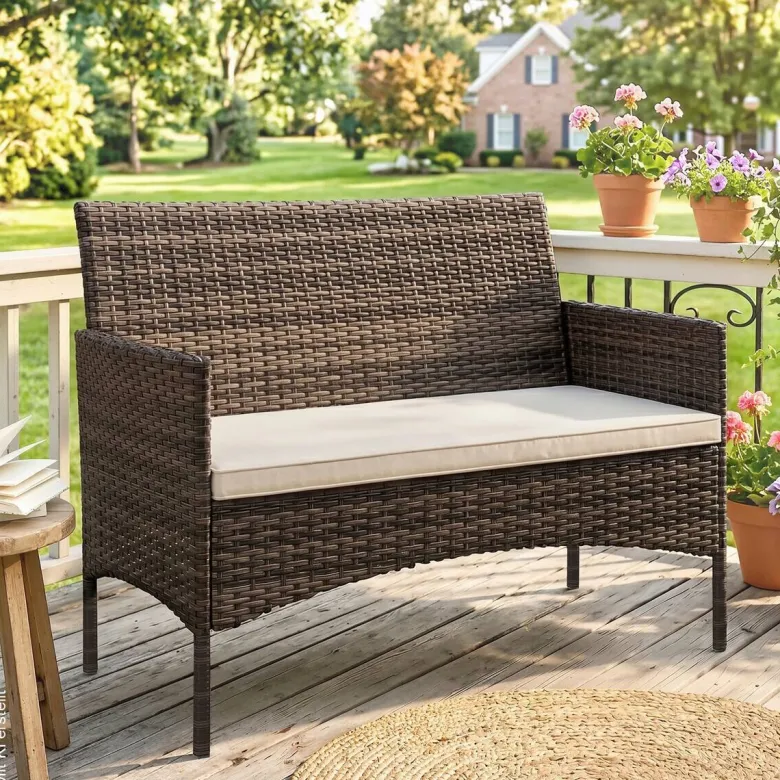 Outsunny Gartensofa khaki Rattan B/H/L: ca. 63x85x115 cm