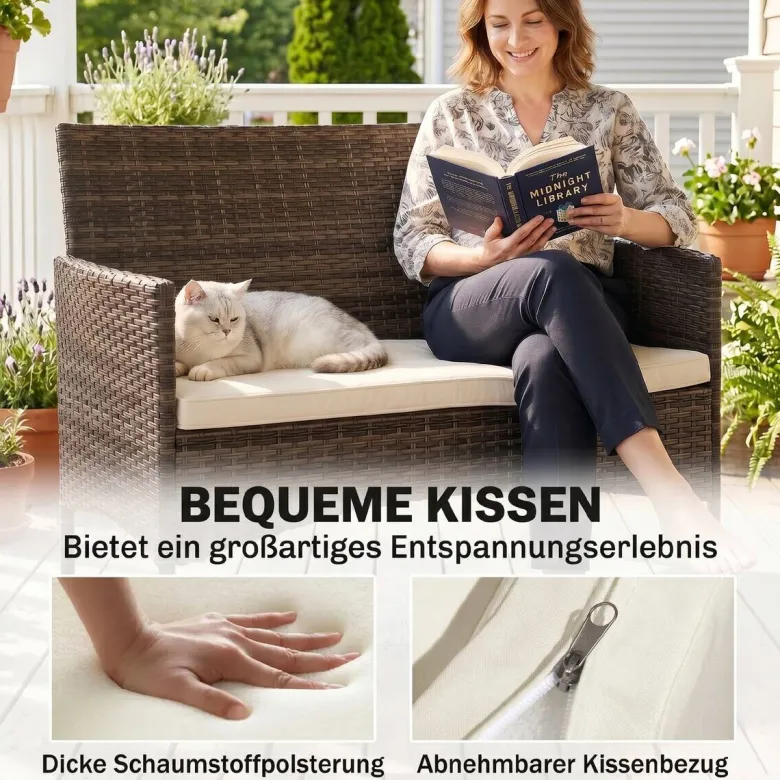Outsunny Gartensofa khaki Rattan B/H/L: ca. 63x85x115 cm