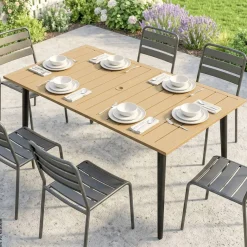 Outsunny Gartentisch braun Metall B/H/L: ca. 90x73x150 cm