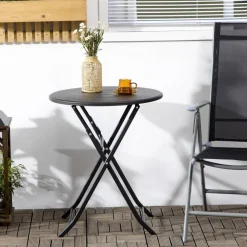 Outsunny Gartentisch dunkelgrau Stahl B/H/L: ca. 60x73x60 cm
