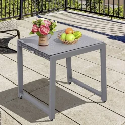 Outsunny Gartentisch grau Polyrattan B/H/L: ca. 49,5x50x50 cm