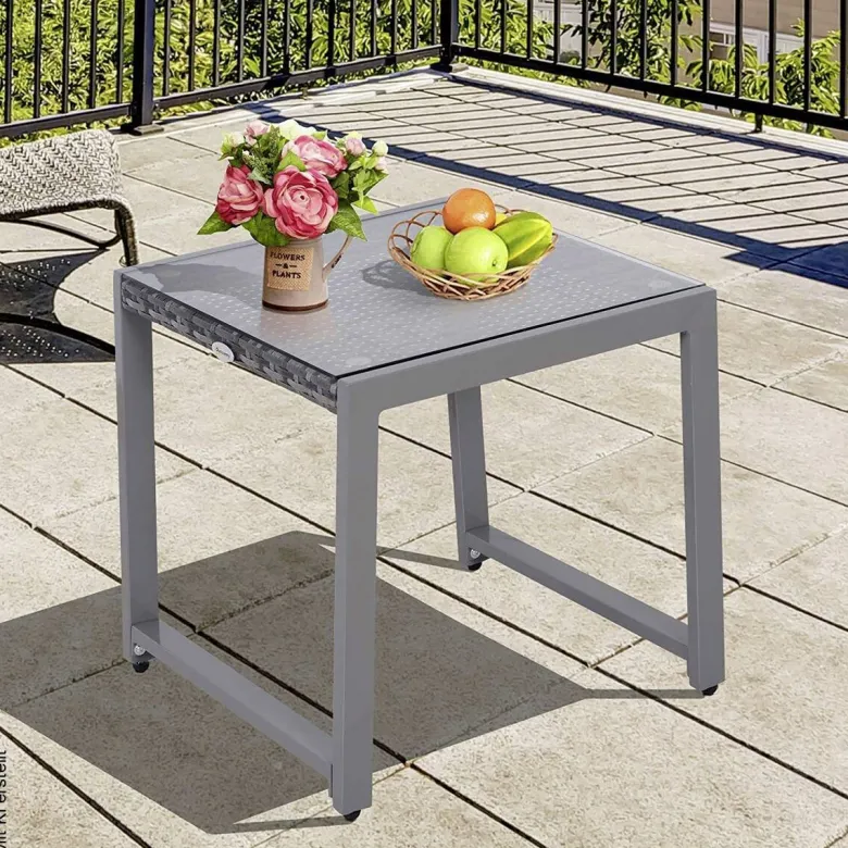Outsunny Gartentisch grau Polyrattan B/H/L: ca. 49,5x50x50 cm