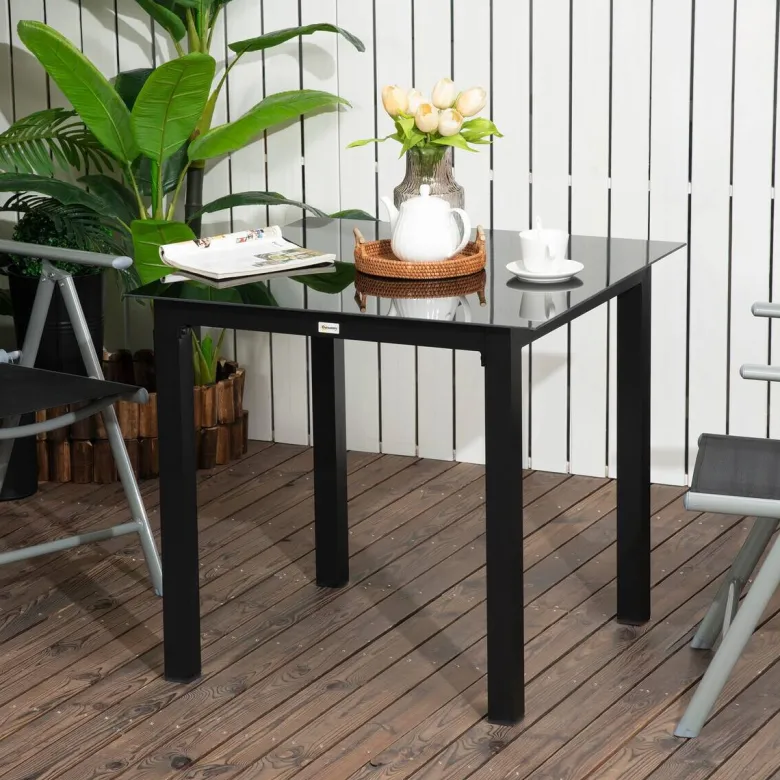 Outsunny Gartentisch schwarz Aluminium B/H/L: ca. 80x80x74 cm